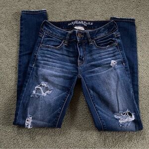 American Eagle Outfitters Women's Distressed Dark Blue Jeans